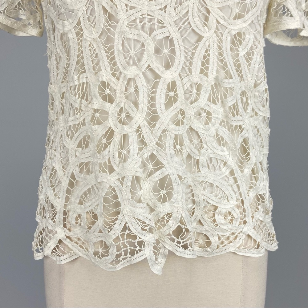 Rag and Bone Womens Nancy Sheer Battenburg Lace Blouse White Short Sleeve size M - Picture 5 of 16